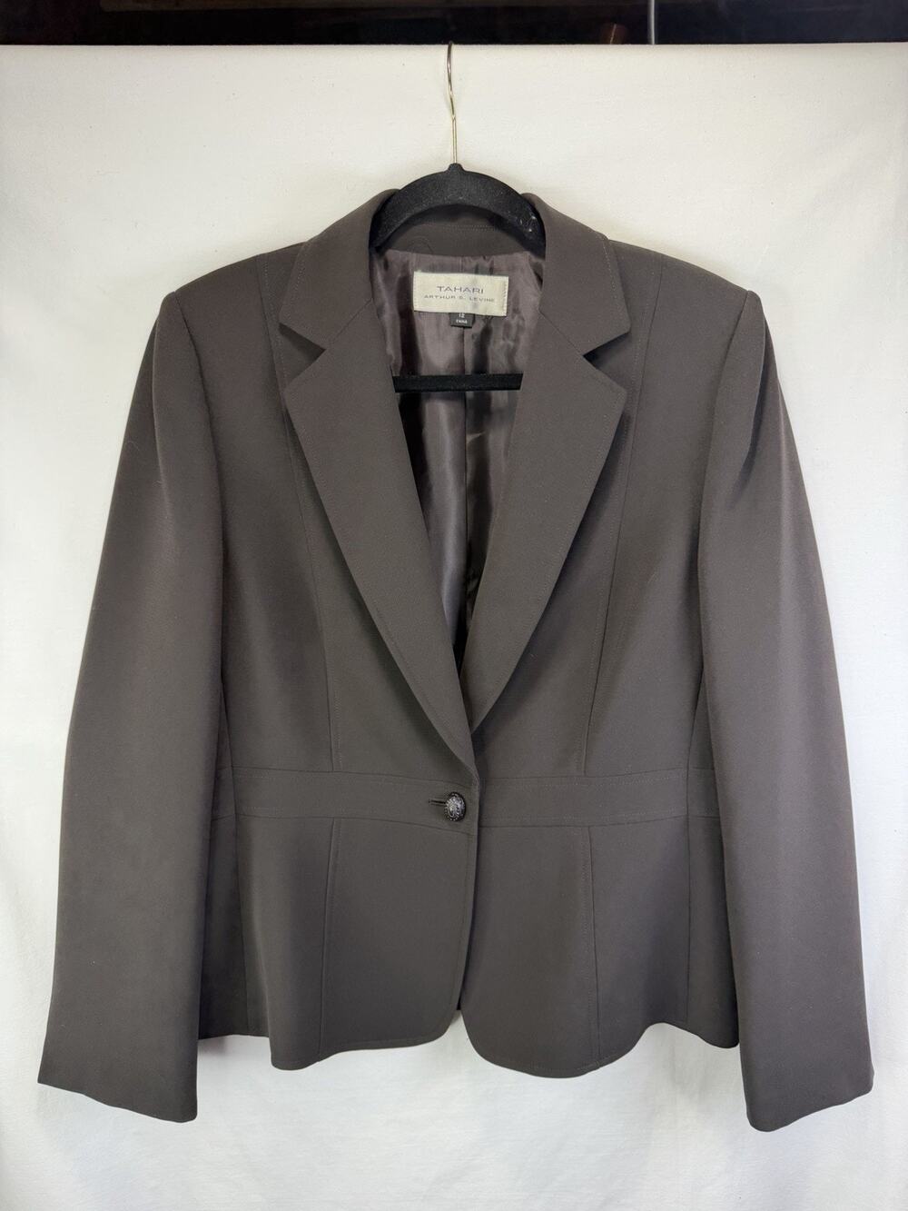 Tahari Arthur S Levine Brown Single Breasted Tailored Blazer Sz 12 Lined Career